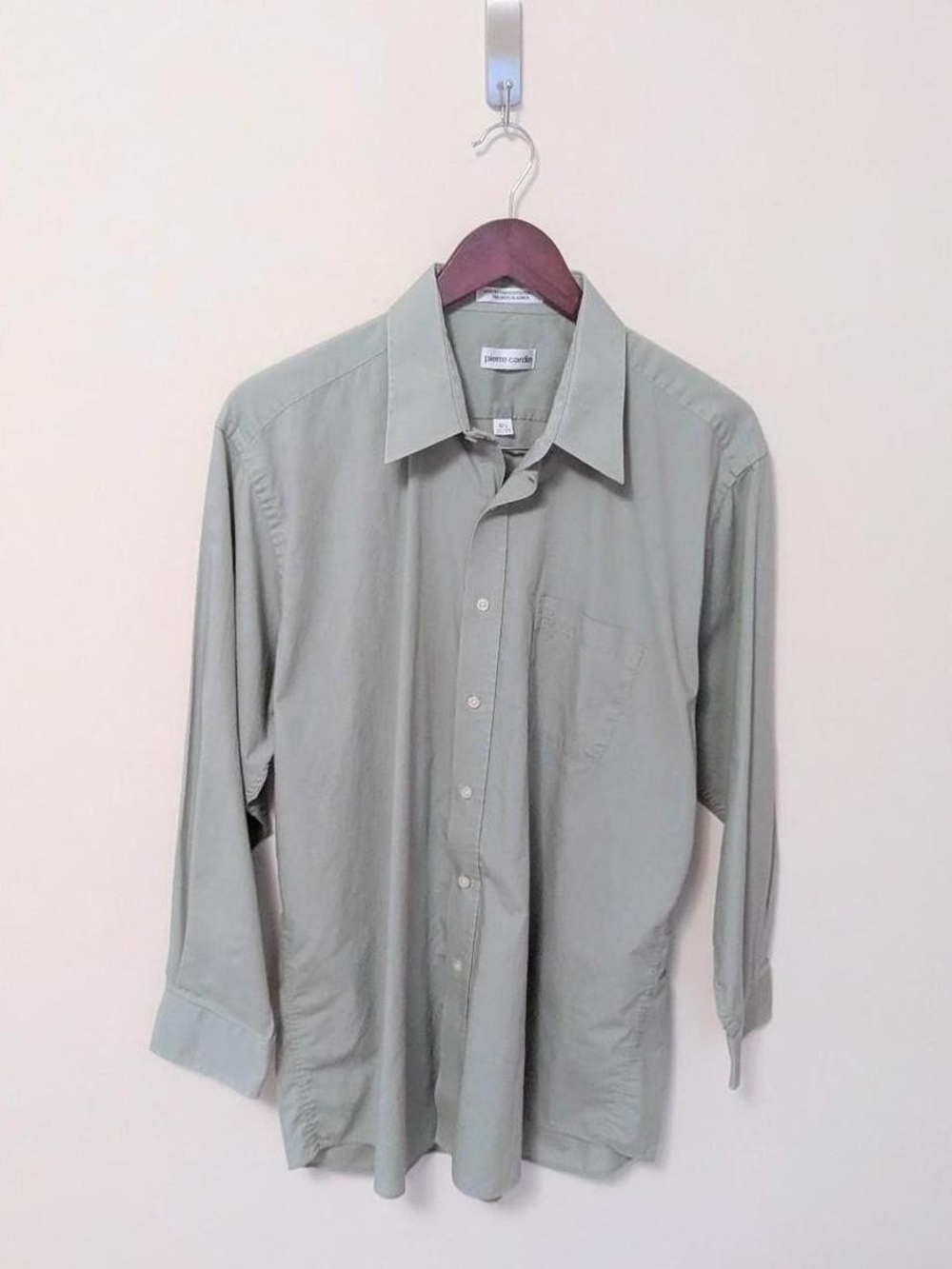 Vintage Pierre Cardin Men's Long-Sleeve Button-Up Shirt in Sage Green